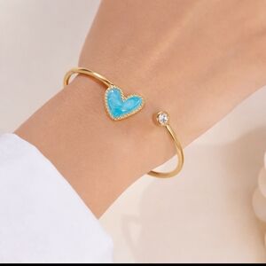 Blue Heart and Cubic Zirconia Open Cuff Bracelet 18k Gold Plated